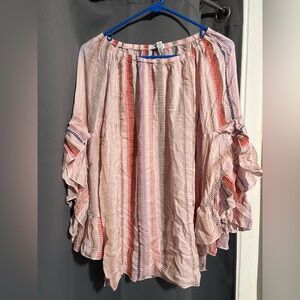 Fever Pink Striped Ruffle Blouse